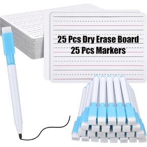 ReliThick 25 Pcs Lined Dry Erase Board Classroom with Markers 9 x 12 Double Sided Whiteboard Student Whiteboards Dry Erase Lapboards with Lines Ruled Writing Board Handwriting Practice School