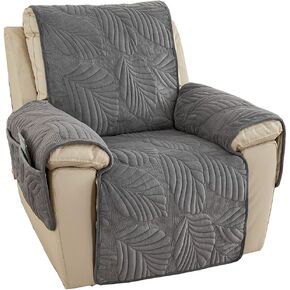 vctops Palm Leaves Velvet Plush Quilted Recliner Chair Cover Anti-Slip Super Soft Furniture Protector with Elastic Straps for Kids, Dogs, Pets, Green