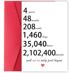 Funny Four Years Anniversary Cards for Couples, Romantic 4 Year Anniversary Cards Gifts for Him Her, Perfect 4th Wedding Anniversary Card for Husband Wife, Good 4 Years Together Card for Couples, 4