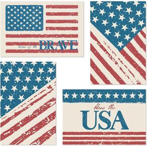 Whaline 32 Packs Vintage Patriotic Greeting Cards American Flag Cards with Envelopes Stickers 4th of July Blank Note Cards for Independence Day Veteran's Day in Kuwait