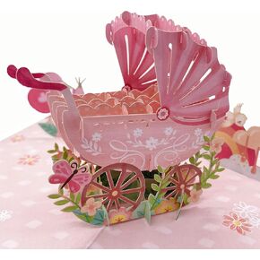 Liif New Baby Girl 3D Greeting Pop Up Baby Card, Baby Shower Card, New Baby Card, New Baby Congratulations