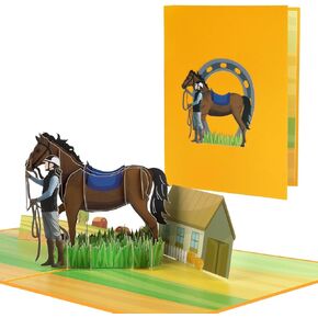 Horse Birthday Card, Equestrian Sports Pop Up Card, Father's Day Card, 3D Horse Lover Card, Equestrian Gift Card for Son, Dad, Husband, Friends, All Occasion.