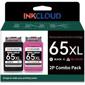 استبدال خرطوشة الحبر المعاد تصنيعها من INKCLOUD لخراطيش الحبر HP Ink 65 65XLBlack لخراطيش الحبر HP 3772 3755 3700 3722 3752 2600 2622 2652 5055 5000 5070 5052 5014 (أسود، عبوتان) in Kuwait