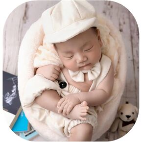 Coberllus Newborn Boy Photography Outfits Romper Cap Bowtie Baby Photoshoot Props Newborn Photo Picture Hat Set 3PCS