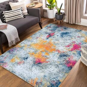 Abstract Living Room Carpet, Modern Machine Washable Area Rug 6x9 with Rubber Backded, Multicolor Washable Rug Foldable Low Pile Living Room Rugs for Bedroom Dining Room Office