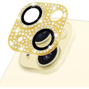 Designed for iPhone 15 and 15 Plus Camera Lens Protector, Bling Rhinestone Sparkle Diamond 9H Tempered Glass Lens Cover Shockproof Full Protective Camera Cover,Light Pink