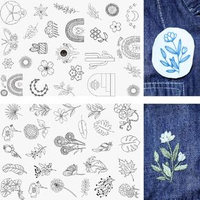 51 قطعة من مثبتات الخياطة الورقية للتطريز بالعصا والغرز مع تصميمات الزهور والأوراق، مثبت قابل للذوبان في الماء للتطريز، هدايا الخياطة للمبتدئين، محبي الخياطة اليدوية in Kuwait