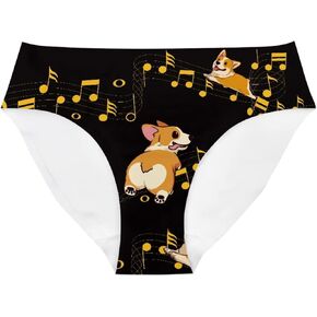 ملابس داخلية نسائية من Music Dog Corgi-White Print للسيدات ملابس داخلية نسائية قابلة للتنفس منخفضة الارتفاع بيكيني