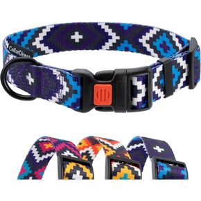 CollarDirect Purple Geometric Dog Collar, Pet Collar for Small Medium Large Dogs or Puppies with Quick Release Buckle, Yellow Orange Pattern, Adjustable Nylon (Magenta, Neck Fit 10"-13")