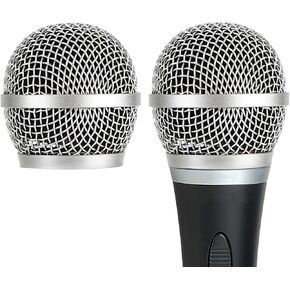 Geekria for Creators Microphone Replacement Grille for Shure PG48, PG58, PGX2, BLX288, PG24 Mic Head Cover, Microphone Ball Head Mesh Grill, Capsule Parts (Silver / 2 Pack)