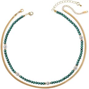 COAI 2 Packs Herringbone Chain Beaded Choker Necklaces for Women Girls