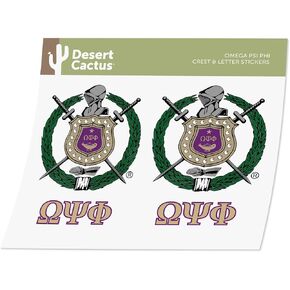Desert Cactus Omega Psi Phi Crest 2-Pack Stickers Greek Letter Decal for Window Laptop Computer Car (Crest Sticker)