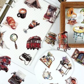 160 PCS Vintage Stickers, Retro Aesthetic Decals Set, PET Clear Waterproof Resin Stickers, Travel Foods Books Past Things Stickers for Scrapbook Diary Bottle Journals Laptop Crafts Planners