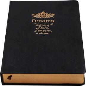 Lined Journal Notebook, Black Faux Leather Cover, 100Gsm Premium Thick Papers with Golden Rim, 416 Pages A5 Dream Journals for Writing