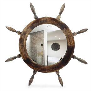 Nagina International 30" Nautical Black Antique Rustic Vintage Burned Mirror Ship Wheel - Captain's Pirate