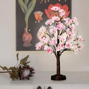 FUCHSUN Artificial Cherry Blossom Tree Lamp with Led Lights 18 Inches Lighted Tree with Pink Silk Flowers Spring Decoration with 8 Functions and Timer for Home Office Party Wedding (Warm White Light)