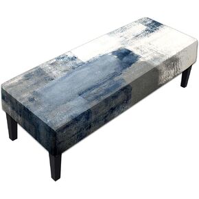 MCALK Blue Stretch Dining Bench Cover, Washable Abstract Bench Seat Protector Cover,Anti-Dust Removable Grey Bench Slipcover for Kitchen, Living Room, Bedroom