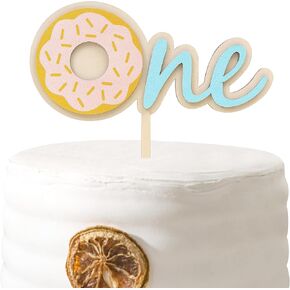 Donut One Wood Cake Topper - Blue Donut First Birthday Cake Decorating Supplies, Suitable for Baby Shower Favors, Baby Gender Reveal, Baby Birthday Party or Baby Photo Booth Props in Kuwait