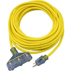 Clear Power 50 ft Heavy Duty Outdoor Extension Cord 12/3 SJTW, Black, Water & Weather Resistant Flame Retardant, 3 Prong Grounded Plug, DCOC-1145-DC