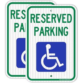 (1 Pack) Handicap Parking Sign, Reserved Parking Sign, Large 18" x 12" Engineer Grade Reflective Sheeting, Rust Free Aluminum, Weather Resistant, Waterproof, Fade Resistant, 2 Pre-drilled Holes