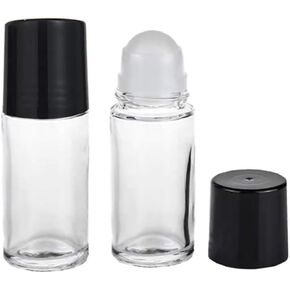 2Pcs Black 30ML Clear Empty Glass Essential Oil Roller Bottles Vials Containers Refillable Roll-on Bottles with Funnel Refillable Cosmetic Containers Refillable,Roller Bottles,Tools and Accessories