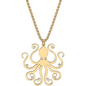 Cute Octopus Necklace Pendant Stainless Steel Plated 18K Gold Jewelry Rhinestonea Ocean Animals Gifts for Women Girls Charms