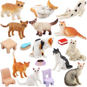 ONEST 19 Pieces Mini Cat Figurines Playset Hand Painted Tiny Cats Realistic Detailed Plastic Cat Figures Toys Christmas Birthday Gift for Kids Adults
