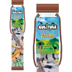 Cubitube - Farm Animals from Deluxebase. 11 Piece Small Farm Yard Animal Figurines and Play Accessories Collection. Reusable plastic storage tube of cute animal toys mini replicas.