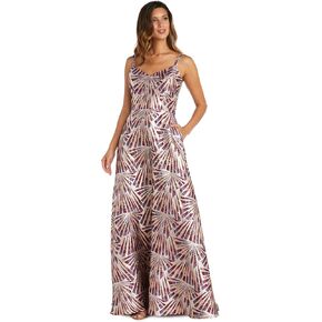 Women's Metallic Jacquard Gown with Spaghetti Straps