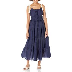 MOON RIVER Women's Shirred Tiered Tassel Midi Dress