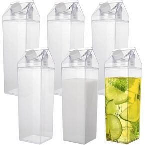 1000 ml/ 34 Oz Milk Carton Water Bottle 6 Pack Clear Plastic Milk Carton Container Milk Box Portable Leakproof Square Milk Bottles for Juice Tea Jug Travel Camping Sports Outdoor Activities