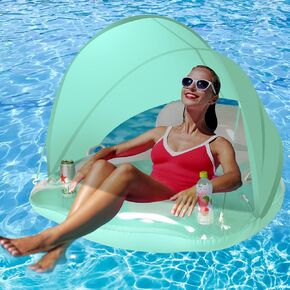 Float Joy Pool Floats with Canopy for Adults Inflatable Lake Pool Floaties with 2 Cup Holders River Tubes Blow up Floating Pool Chair Lounger Pool Raft for Kids