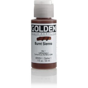 Fluid Acrylics by GOLDEN, Burnt Sienna, 1 fl. oz. Bottle, Professional Acrylic Paint, Semi-Opaque