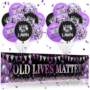OLD LIVES MATTER Party Decorations Black Gold Funny Happy Birthday Banner and 18 Pcs Old Men Balloons for 30th 40th 50th 60th 70th 80th 90th Birthday Retirement Yard Backdrop Supplies Outdoor Indoor