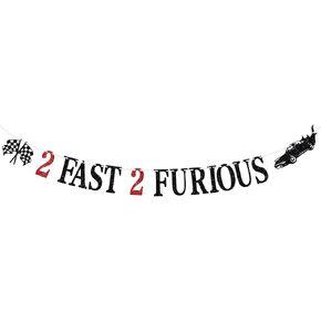 2 Fast 2 Furious Banner - Race Car Theme Party Bunting Sign, Child's 2nd Birthday Decorations, Second Birthday Party Decorations Supplies