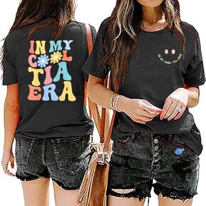 Women Auntie Shirt in My Cool Tia Era Tshirt Funny Aunt Gift Tops Casual Short Sleeve Graphic Tee Shirt