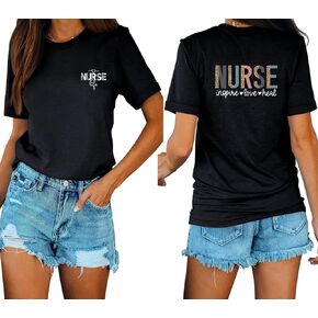 Women's Nurse Life Shirt Nurse Letter Print T-Shirt Nurses Day Inspirational Short Sleeve
