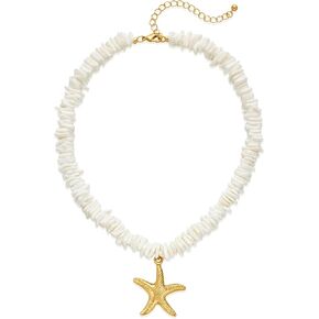 Gold Seashell Necklace For Women With Beach Sand And Bead Starfish Choker Necklace Ocean Chains Necklace Fashion Summer Necklace Jewelry