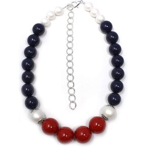 Congressional Flair, Red, White, and Navy Blue Chunky Necklace, 16 Inches Adjustable