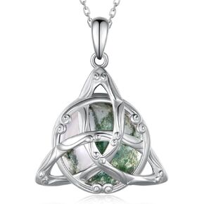 Moss Agate Necklace 925 Sterling Silver Moss Agate Celtic Knot Pendant Necklace Moss Agate Jewelry for Women