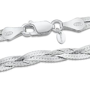 Amberta Women's 925 Sterling Silver Braided Herringbone Chain Necklace