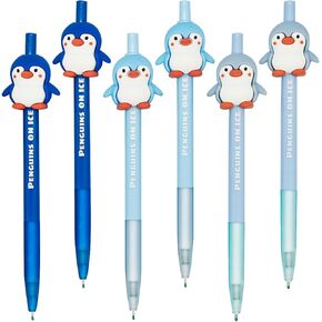 Maydahui 6 Pcs Cartoon Penguin Pens Retractable Novelty Sea Animal Pens Penguin On Ice Pens Black Ink for Penguin Club Shcool Office Supplies Desk Decor Party Favor