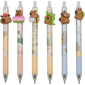 Maydahui 6PCS Capybara Rollerball Gel Pens Cartoon Animal Pen Retractable Priting Pens Novelty Pen Black Ink for School Party Office