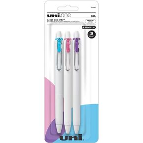 uniball one Retractable Gel Pens, Medium Point (0.7mm), Assorted Ink, 3 Pack
