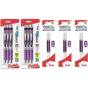 Pentel EnerGel Deluxe RTX Liquid Gel Ink Pen Set Kit (0.7mm 6 Pack/Bundle, Violet)