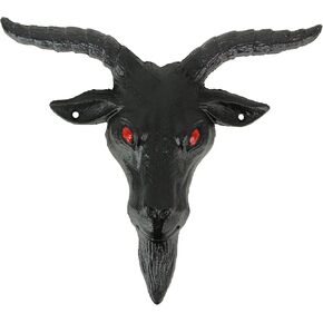 Enigmatic Black Enamel Painted Cast Iron Baphomet Sabbatic Goat Head Wall Sculpture for Gothic Home Decor - Intriguingly Crafted - Red Eyes - 11 Inches Long