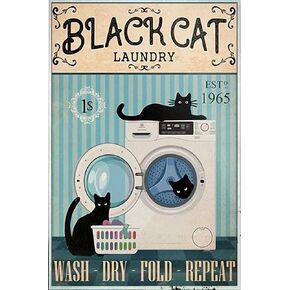 Metal Tin Sign Retro Wall Decor Black Cat Laundry Wash Dry Fold Repeat - Laundry Room Decor, Home Decor, Aluminum Sign Wall Sign Vintage Distressed Bathroom Wall Plaque 8X12Inches in Saudi Arabia
