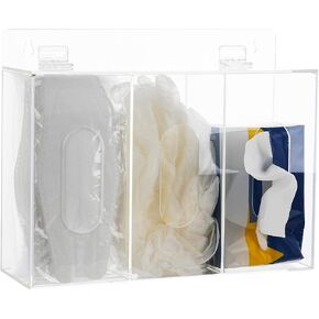 محطة نظافة منظمة طبية من الأكريليك الشفاف من أنجيتان مع غطاء - موزع للقفازات مكون من 3 أقسام وحاوية مثبتة على الحائط لأقنعة الوجه وشبكة الشعر وصندوق القفازات - موزع شبكة للشعر in Kuwait