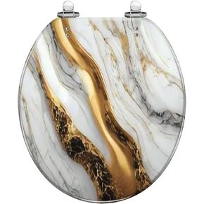 Round Toilet Seat Dark Silver Gray curved Glitter abstract wry lines Textured wave Resin Toilet Seat Quietly Slow Close with Quick-Release Hinges Toilet Seat with Cover Easy to Clean Install