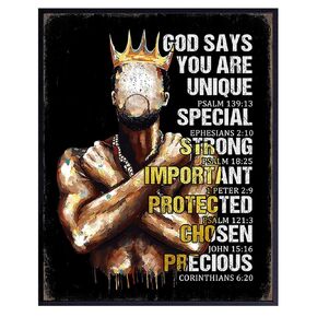 African American Religious Wall Art - Christian Decor - Catholic Gifts for Men - God Says You Are - Scripture Wall Art - Spiritual Inspirational Bible Verses - Positive Motivational Quotes - Black Art